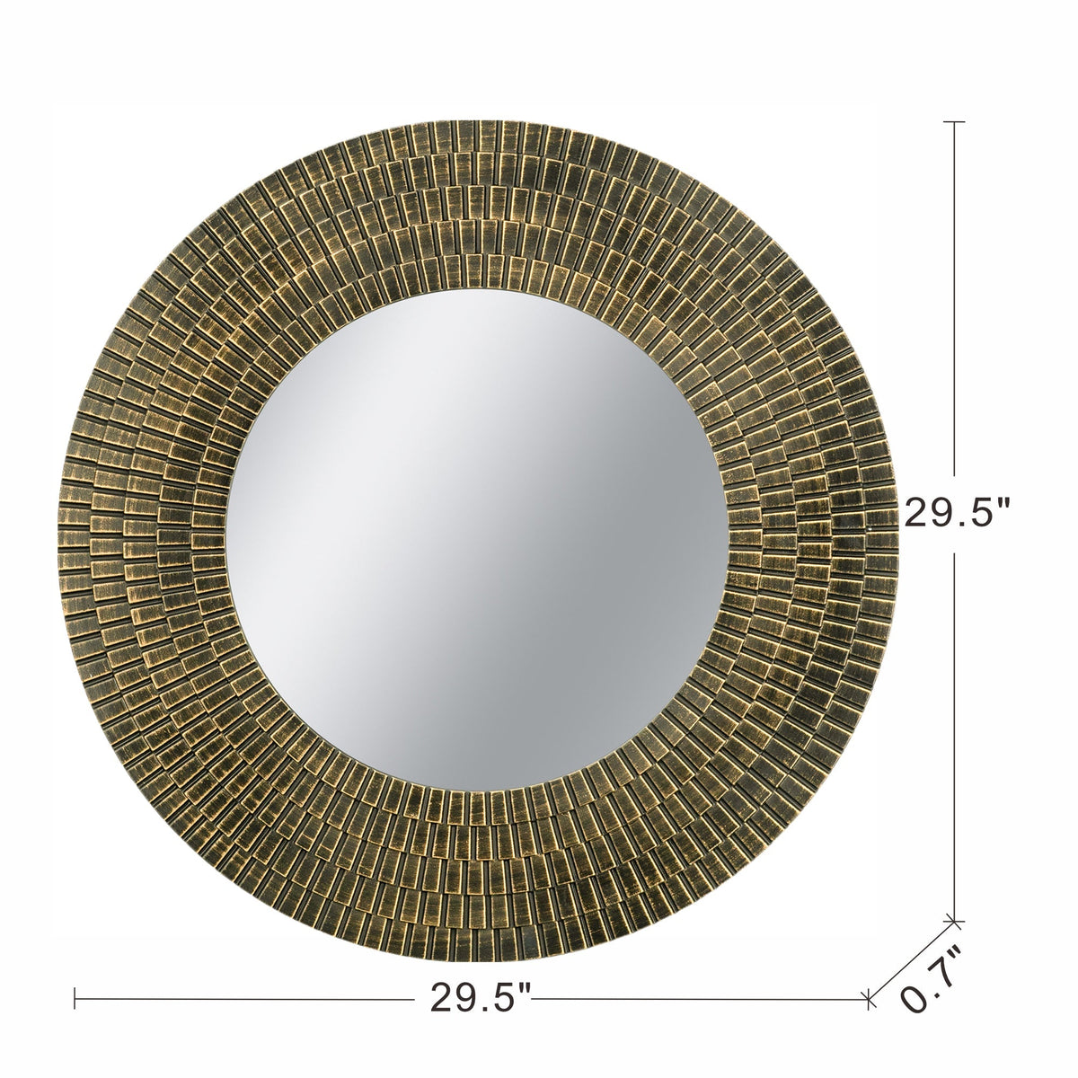 29.5" Round Gold and Black Wooden Accent Mirror with Woven Texture