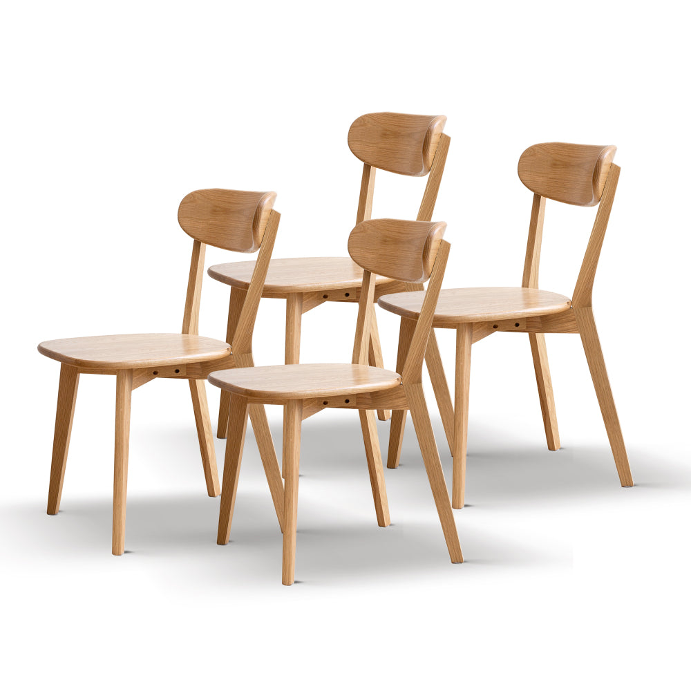 Solid Oak Dining Chairs Set of 4 | FAS-Grade North American Oak, Curved Backrest & Natural Wood Finish — Walnut / Oak