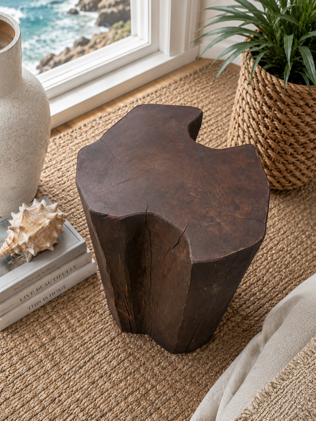 Solid Teak Wood Stump Side Table — view 3
