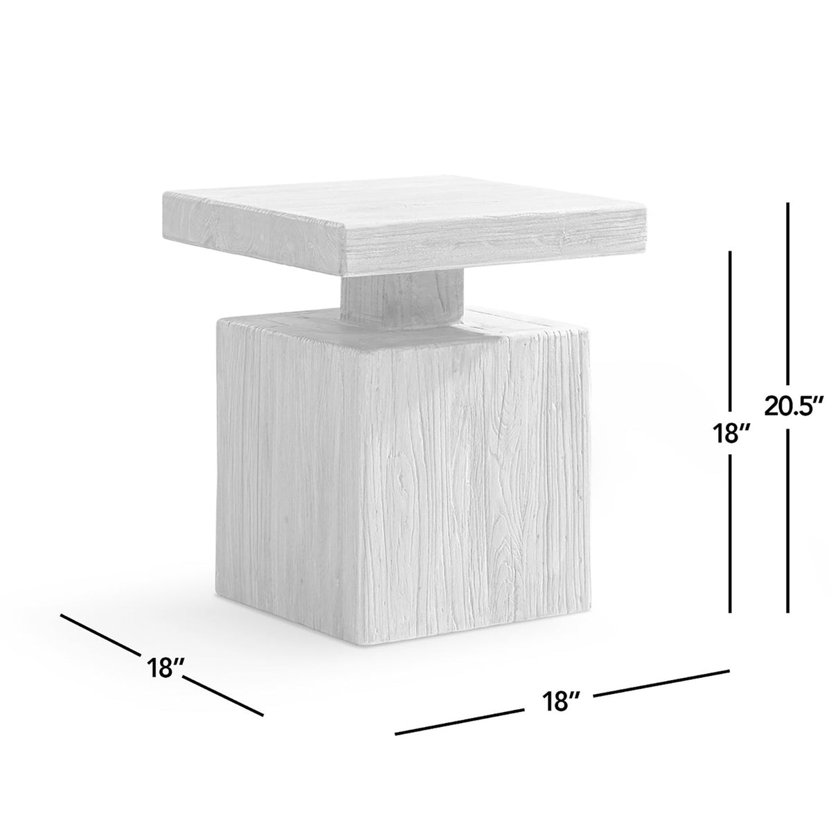 Calder 18' Solid Square Reclaimed Elm Block Plinth Side Table, Heritage Light Natural Brown — view 11