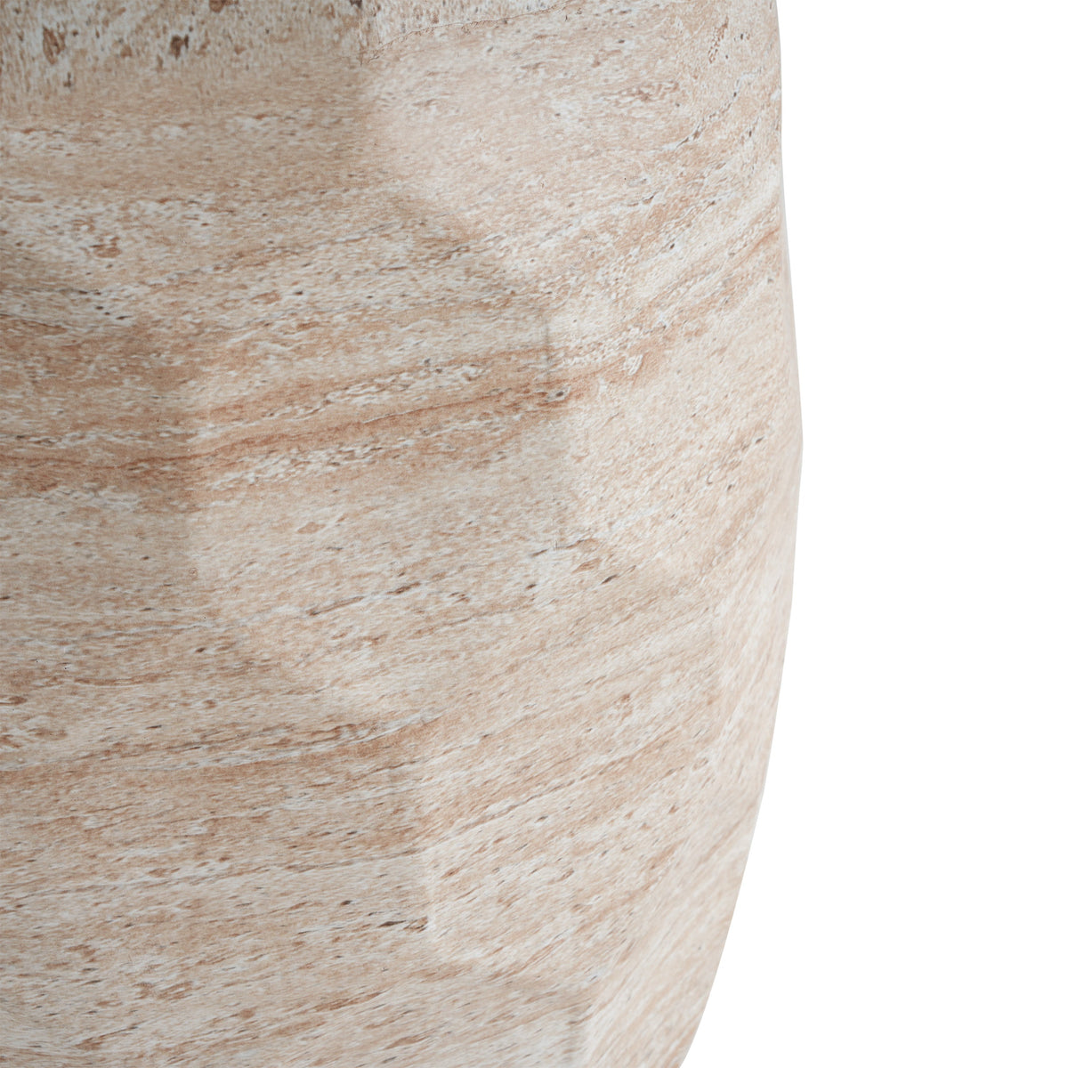 Outdoor/Indoor Lightweight Concrete Side Table - Travertine Faceted Drum