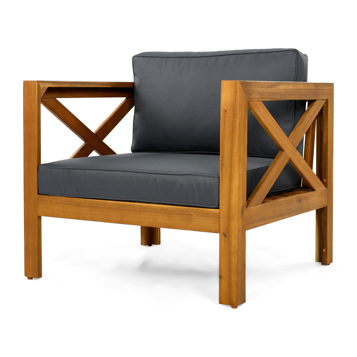 Outdoor Acacia Wood Club Armchair with Charcoal Cushions (Set of 4)