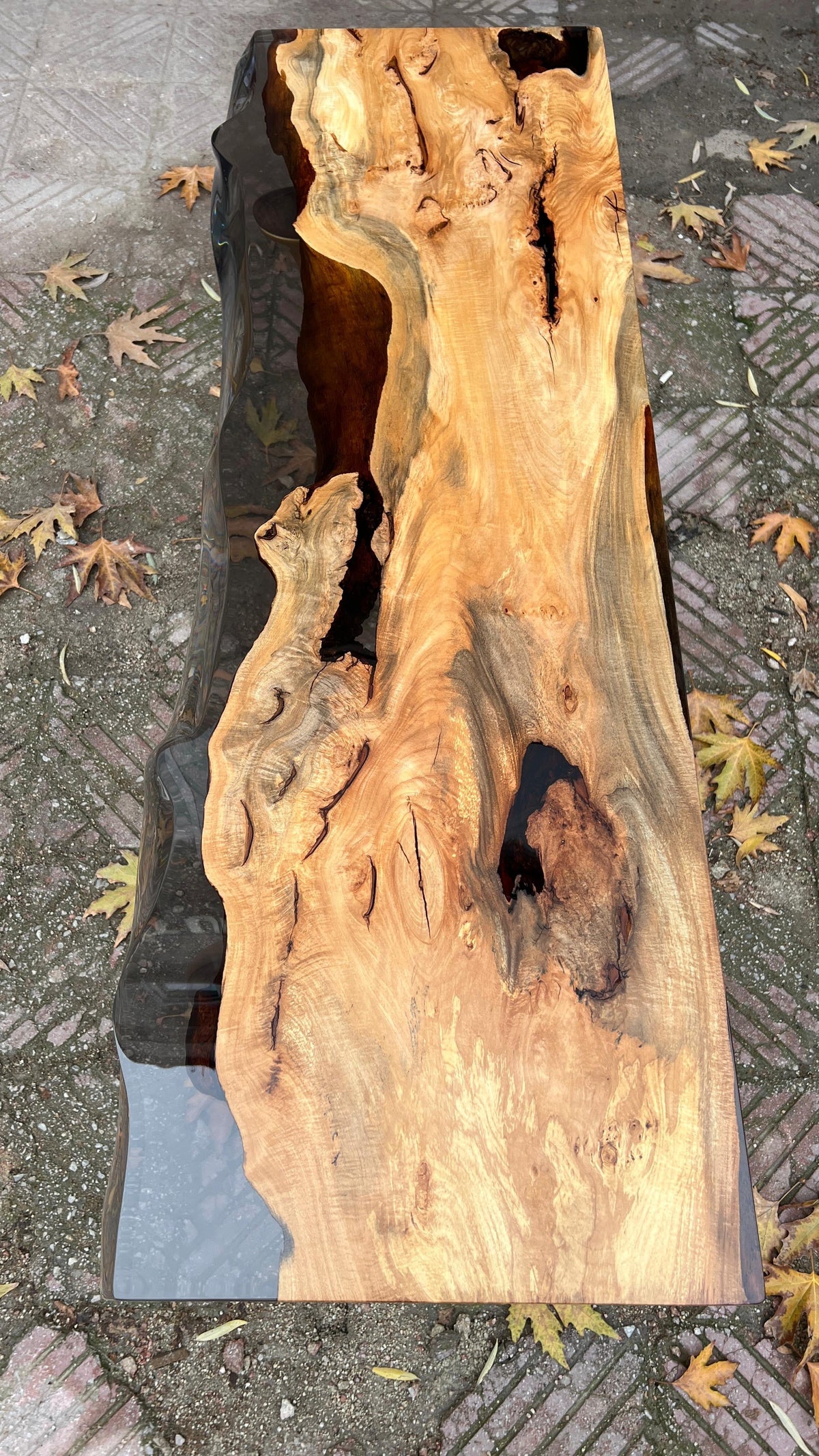Resin Live Edge Console Table Made of Linden Wood - Foyer Table- Entryway Table — view 13