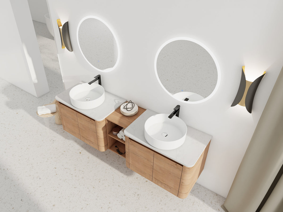 72'' Wall-Mounted Bathroom Vanity - White Stone Slab Top