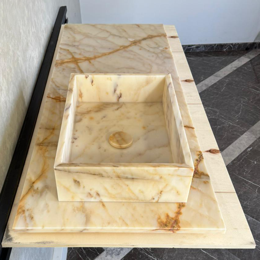 Calacatta Gold Natural Stone Marble Vanity Sink - Handmade Luxury
