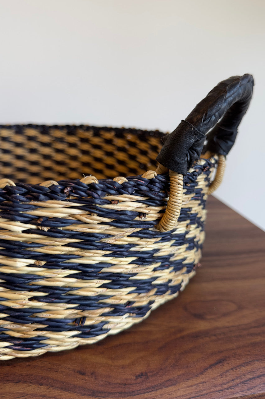 Handled Tray - Natural and Black Checkered