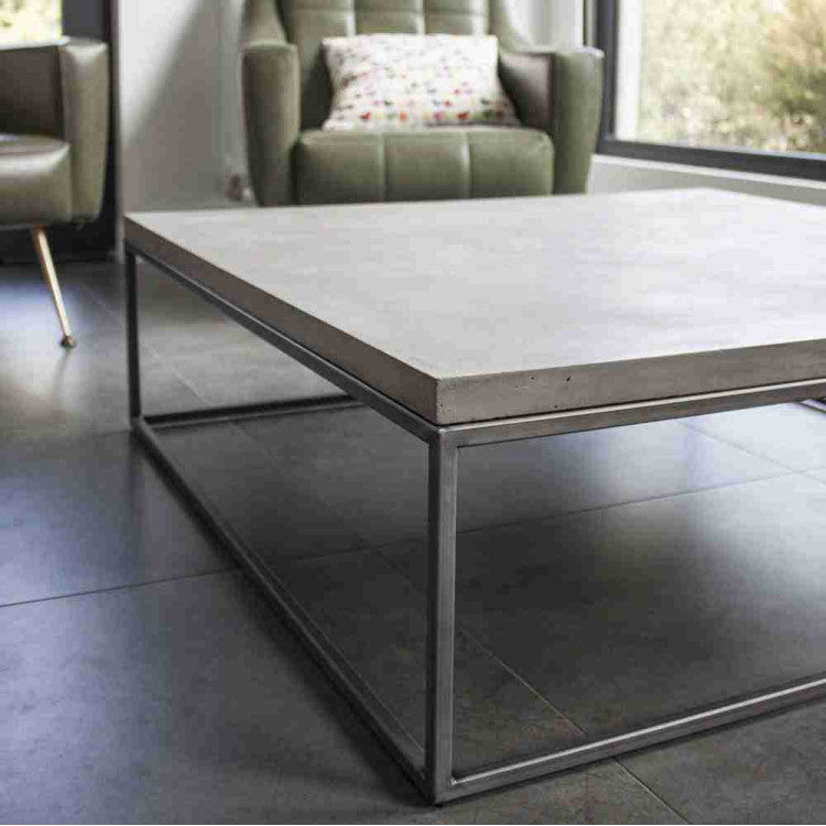 GFRC Concrete Modern Coffee Table with Steel Legs 39.5x31.5x12