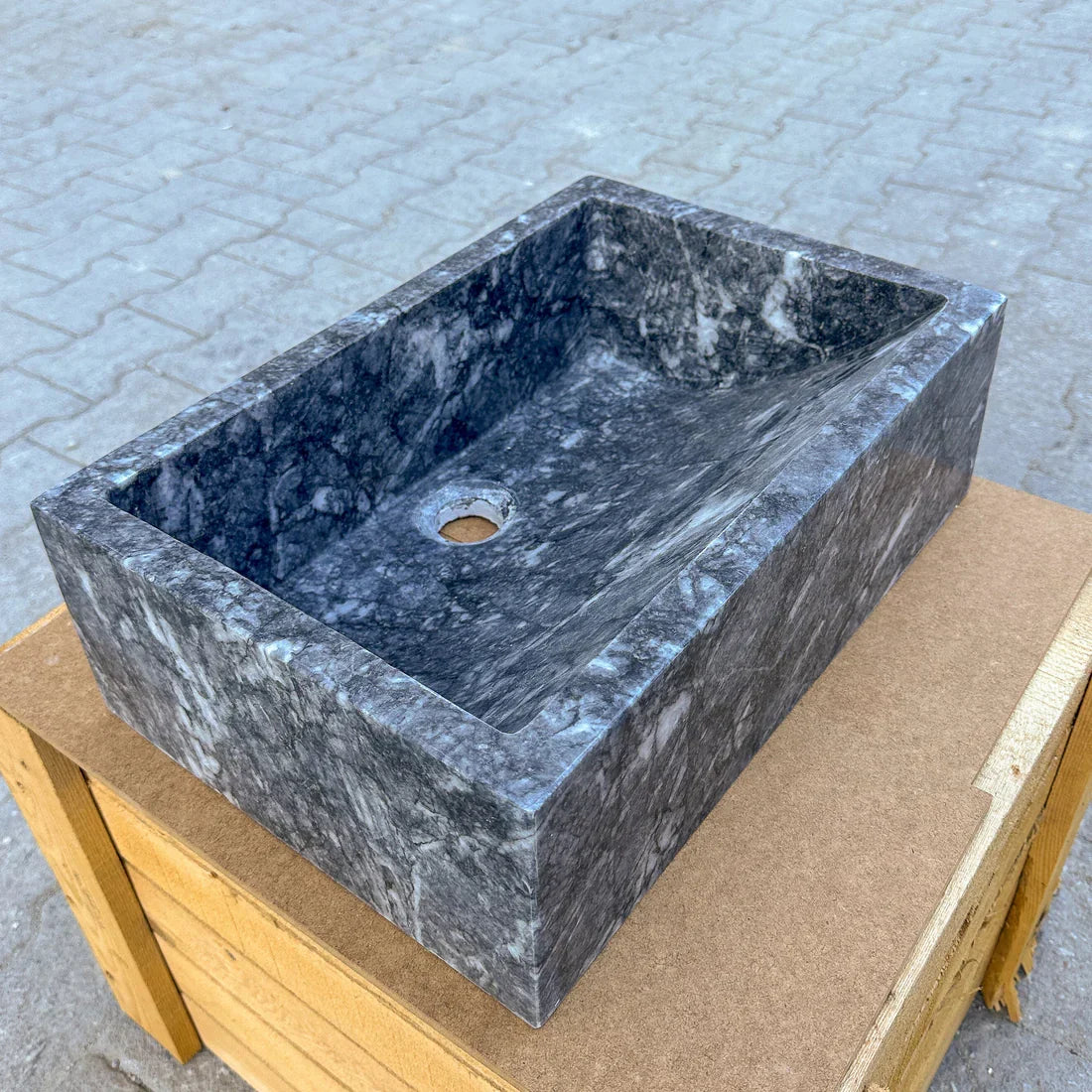 Gray Marble Rectangular Vessel Sink 12x18 - Polished Above Counter