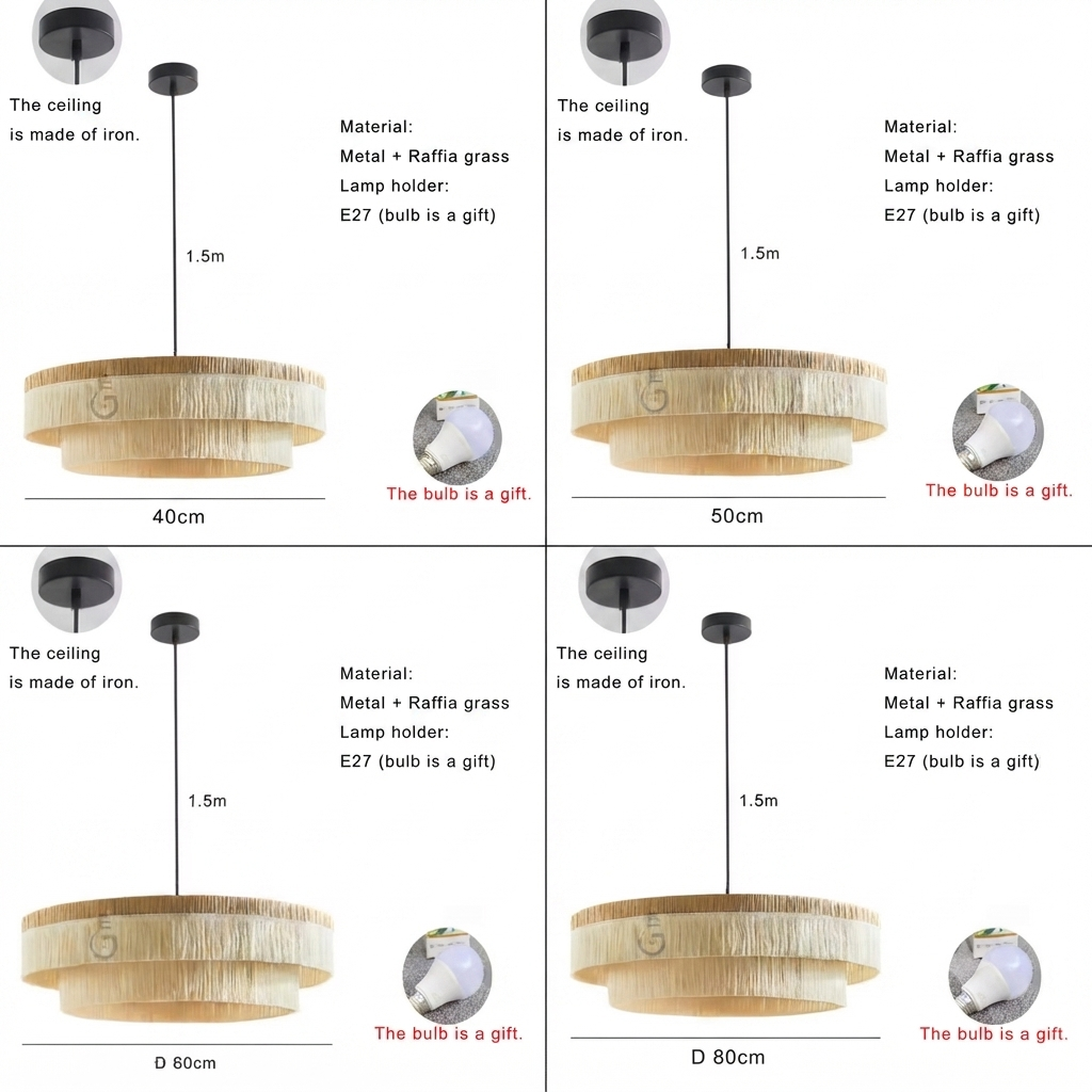 Tiered Tassels Raffia Pendant Light - Chic Cream Tassel Layered Ceiling Lamp