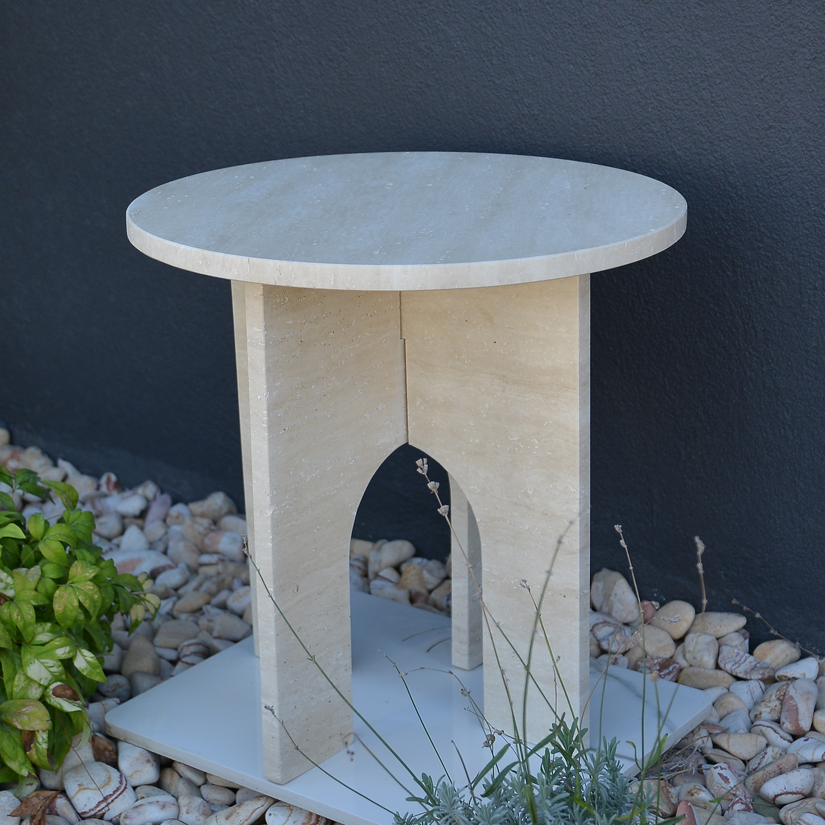 Travertine Marble Round Coffee Table - Elegant Natural Stone Living Room Design