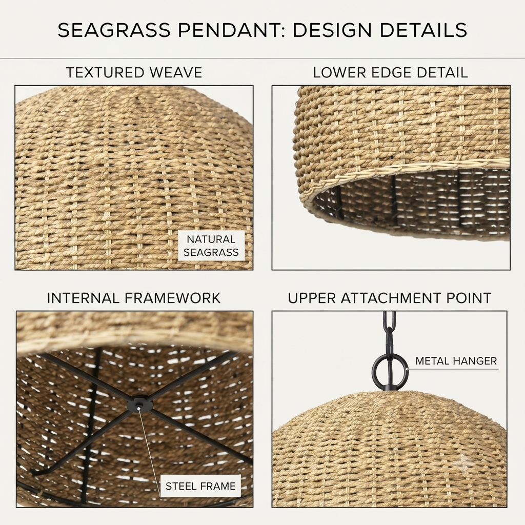 Handwoven Seagrass Dome Pendant Light - Rustic Boho Ceiling Lamp