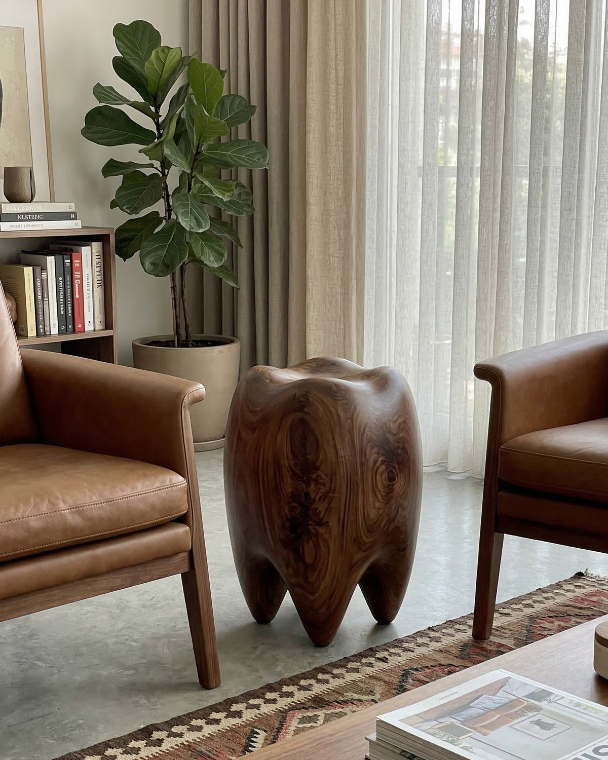 Walnut Tooth Sculptural Stool & End Table