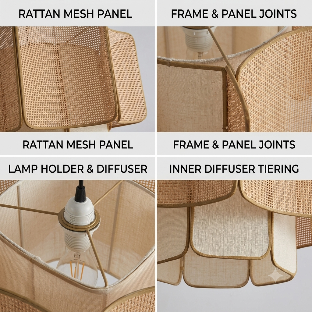 Handcrafted Geometric Rattan Tiered Pendant Light