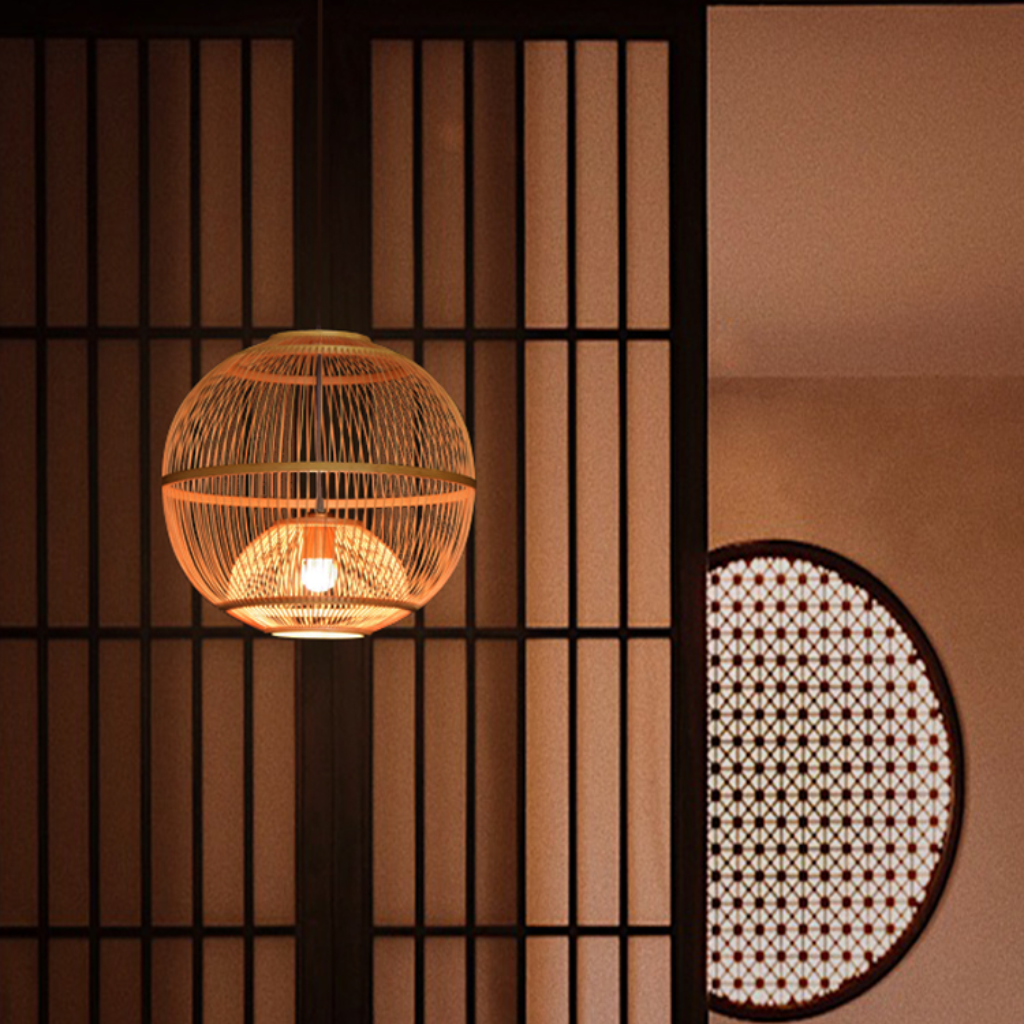 Moon Bamboo Pendant Light - Modern Japandi Ceiling Lamp