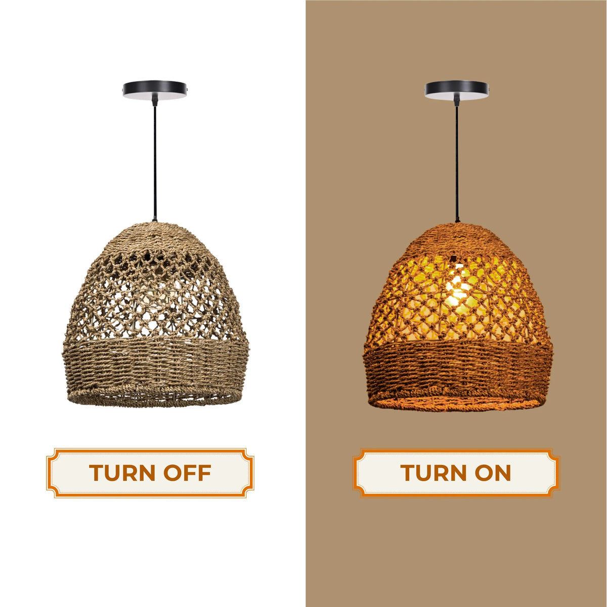 Handwoven Seagrass Pendant Light - Rustic Boho Hanging Lamp