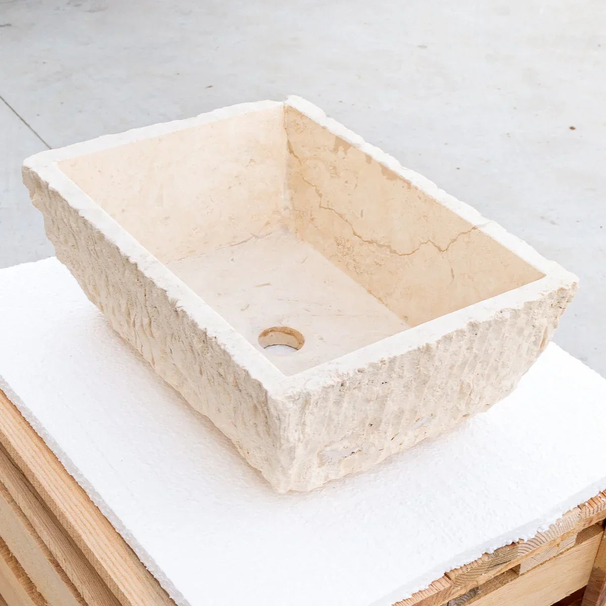 Light Rustic Travertine Rectangular Vessel Sink - 12x17 Hand Chiseled