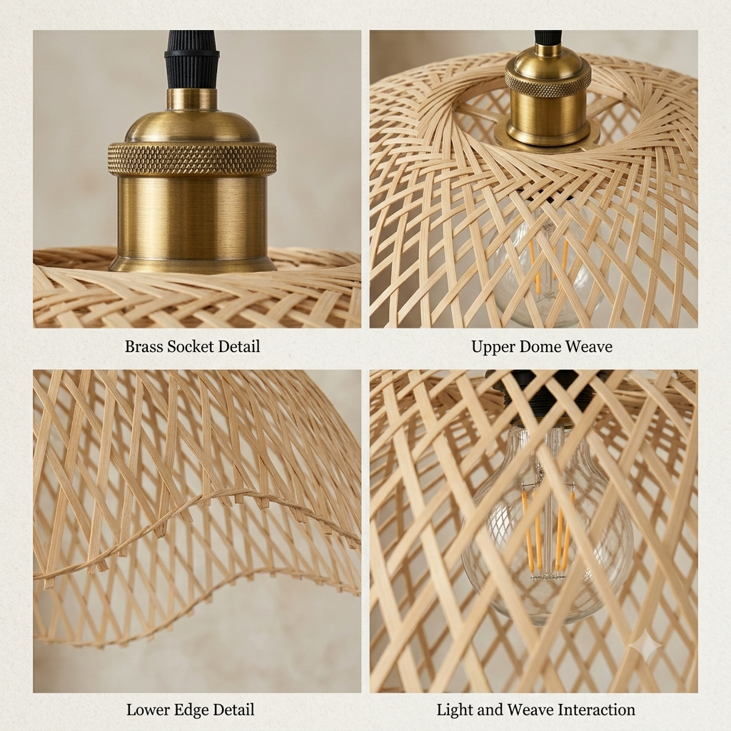 Wavy Edge Bamboo Dome Pendant Light | Handwoven Lattice Hanging Lamp