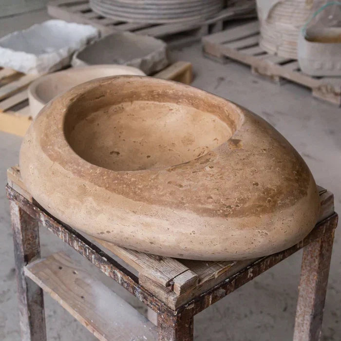 Noce Travertine Natural Stone Kayak Vessel Sink - Honed 16x23