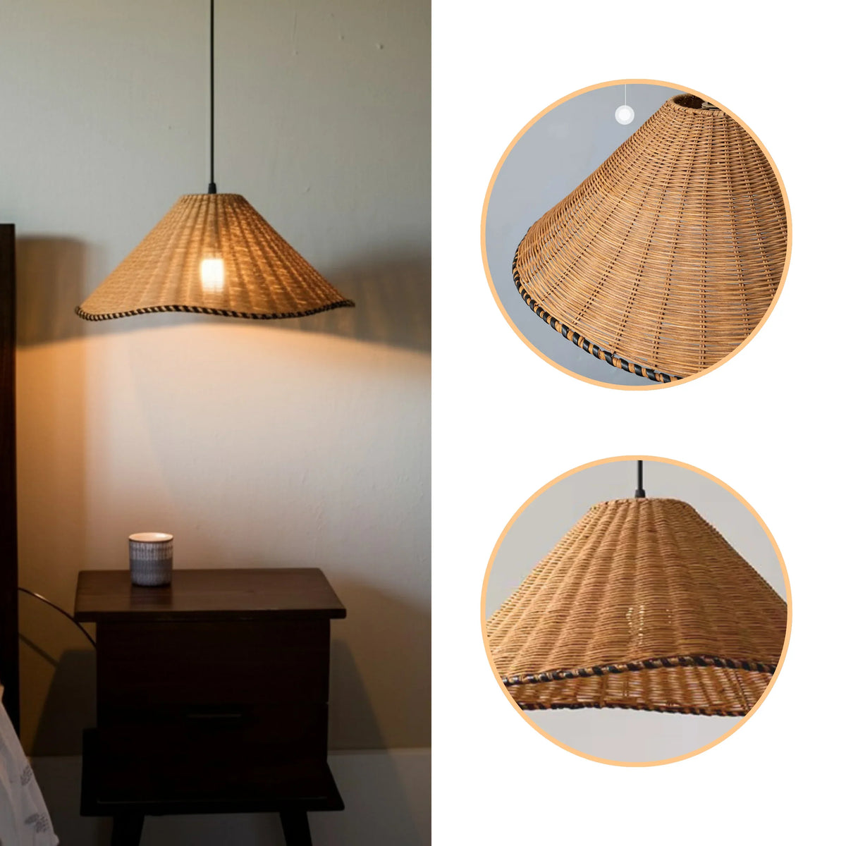 Organic Rattan Pendant Lamp - Minimalist Japandi Hanging Lighting