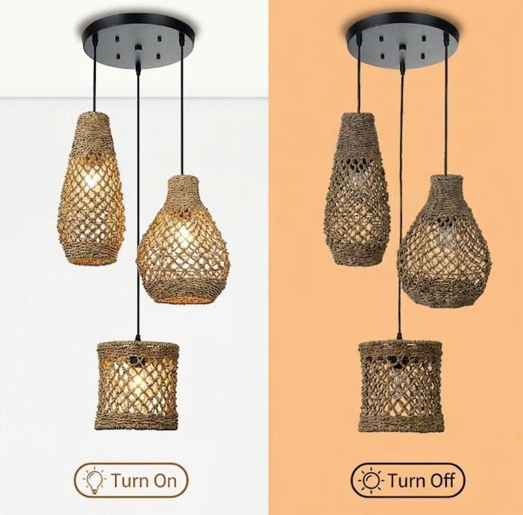 Set 3 Coastal Trio Jute Pendant Lights