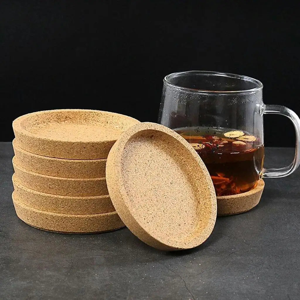 Cork Coasters with Raised Lip Absorbent Cup Mats for Drinks and Plant