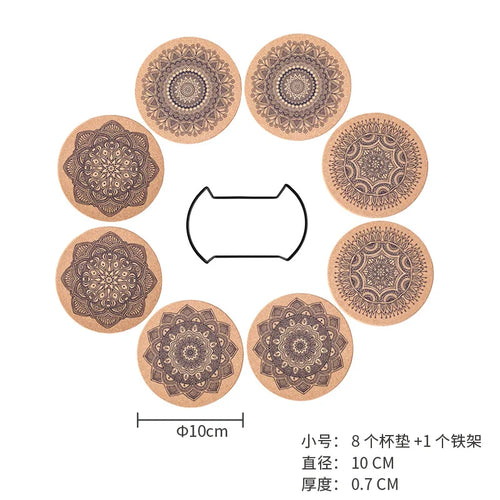 New 6Pcs/1Set of Nordic mandala patterned circular cork coasters,