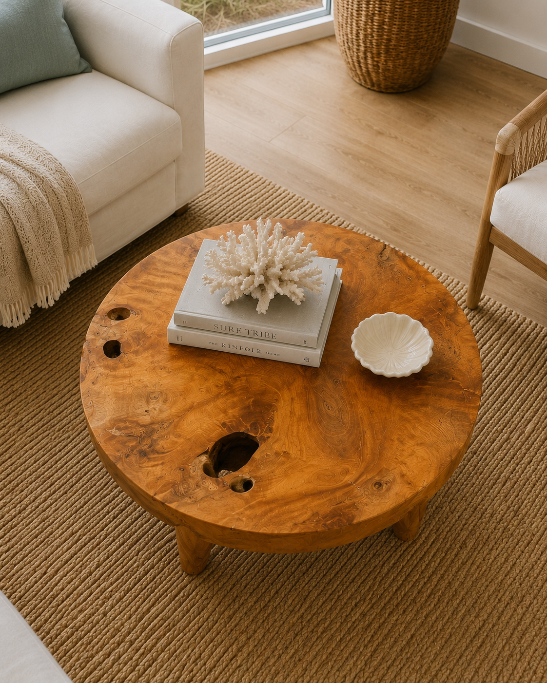 Organic Round Teak Coffee Table 31" — view 3