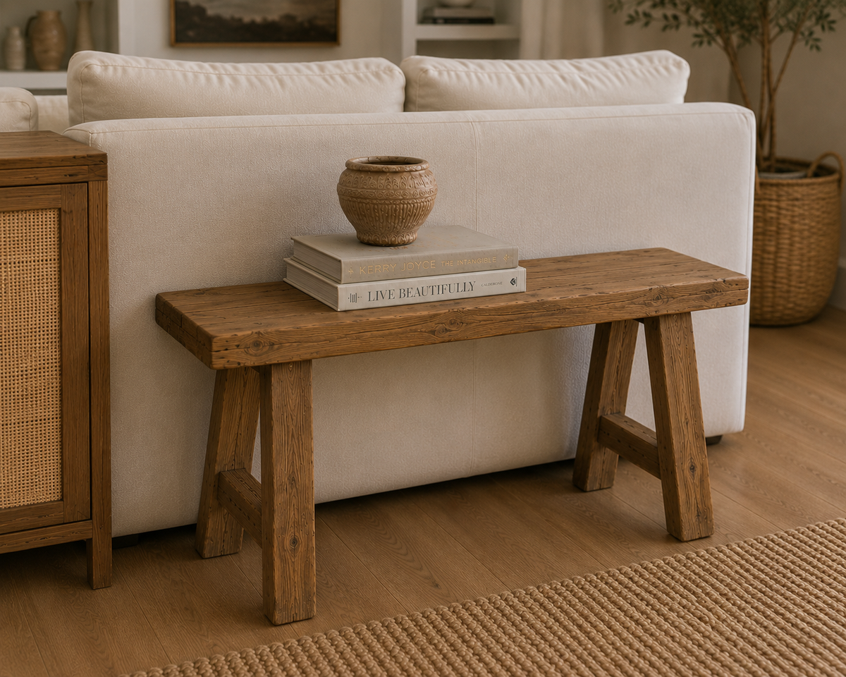 Primitive Teak Log Bench — view 3