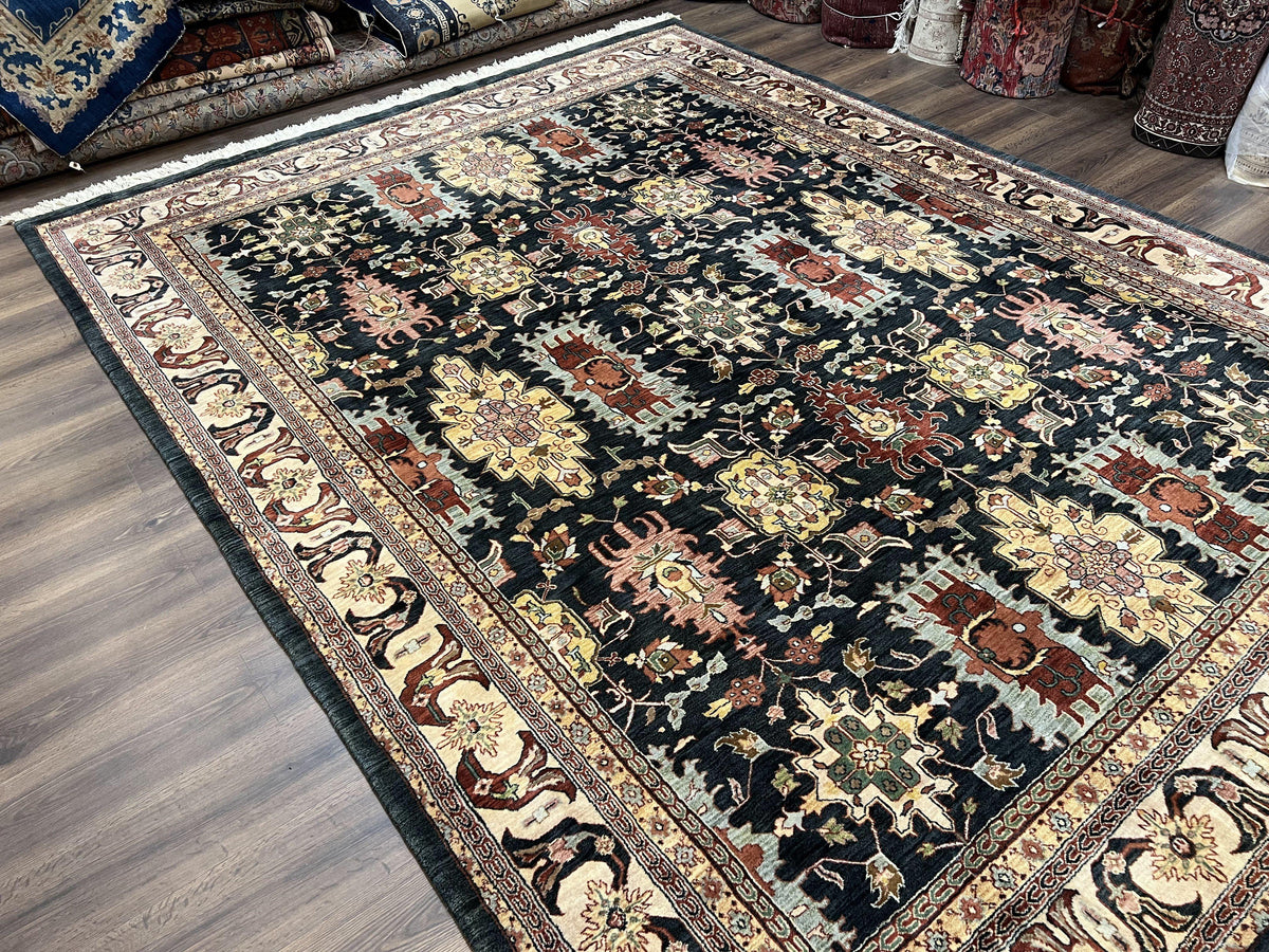 Hand Knotted Wool Rug Floral Design Vintage