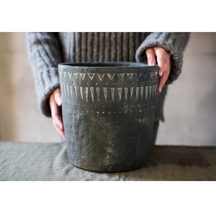 Black Pottery Cement Planter — view 6