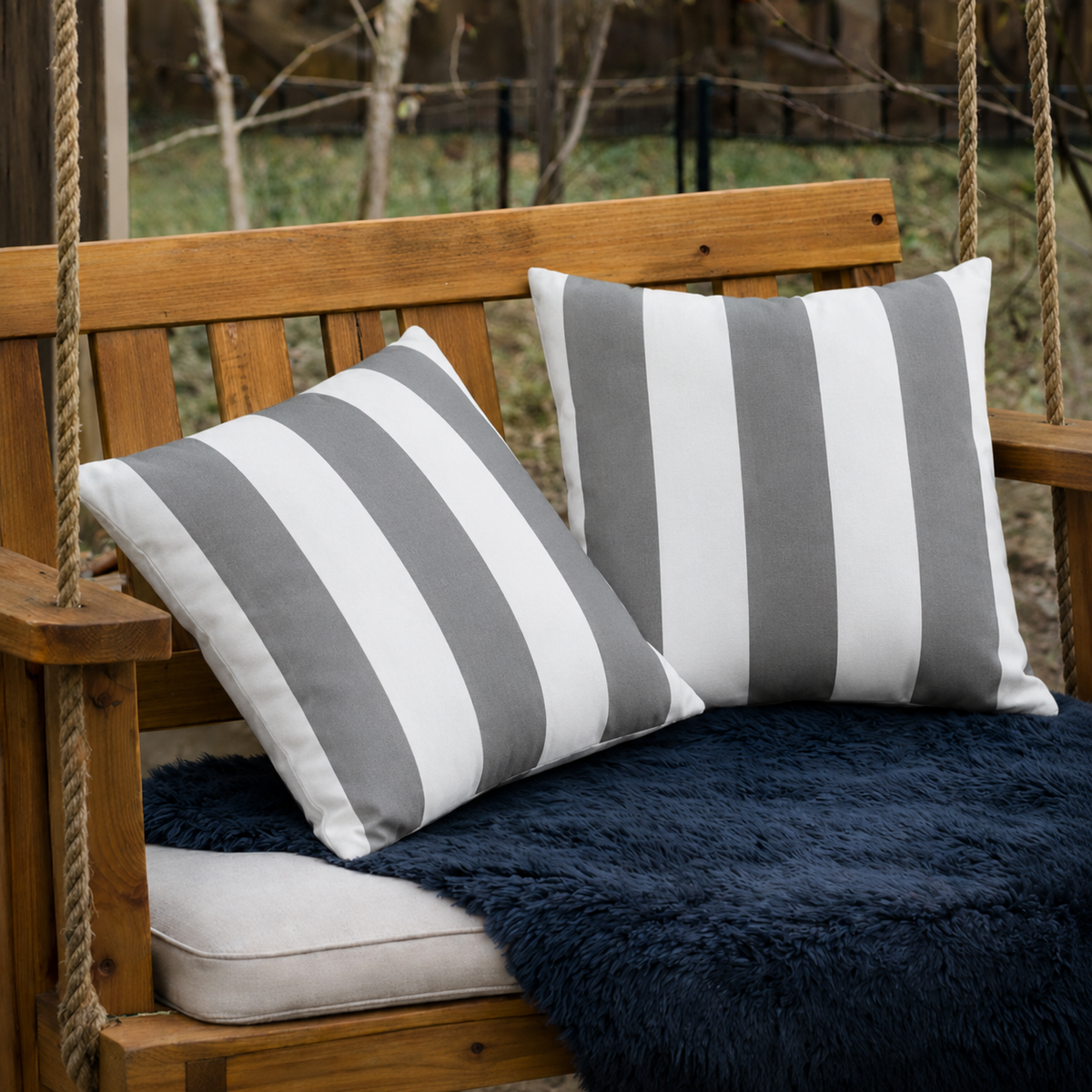 4 Pack Outdoor Pillow Covers - Gray/White Striped