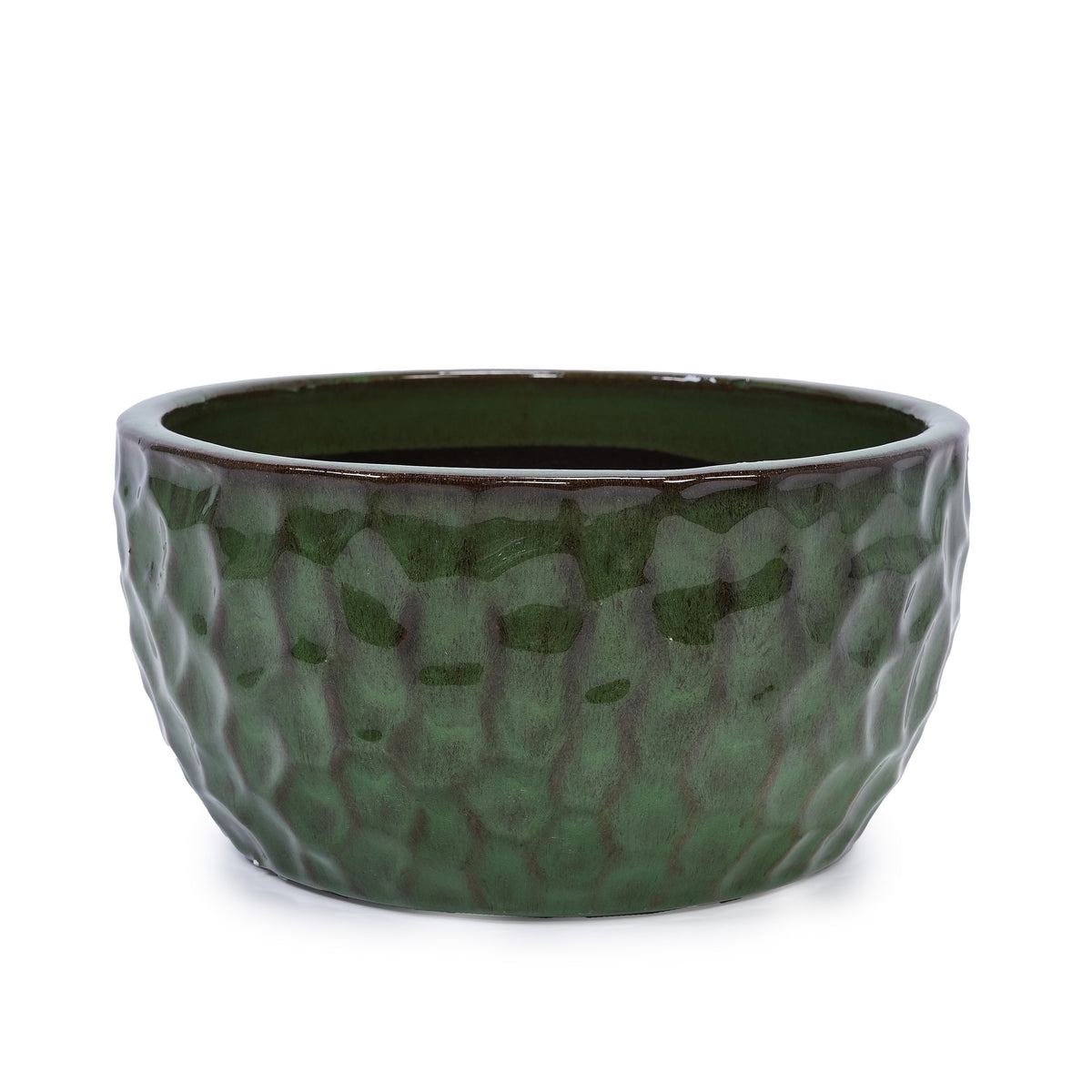 Handmade Glazed Ceramic Planter Set of 3 - Hammered Pattern