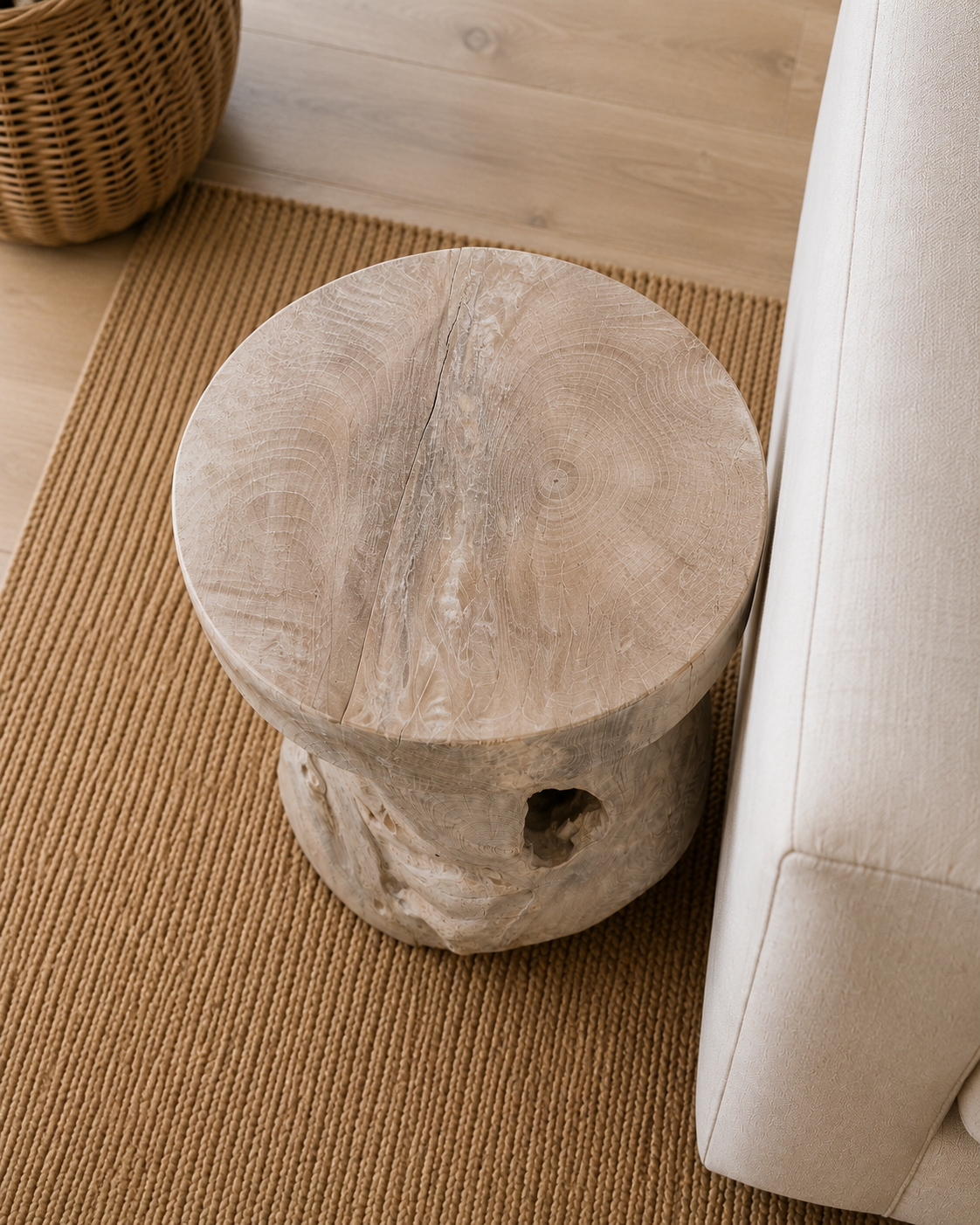 Organic Bleach Teak Round Stool — view 3