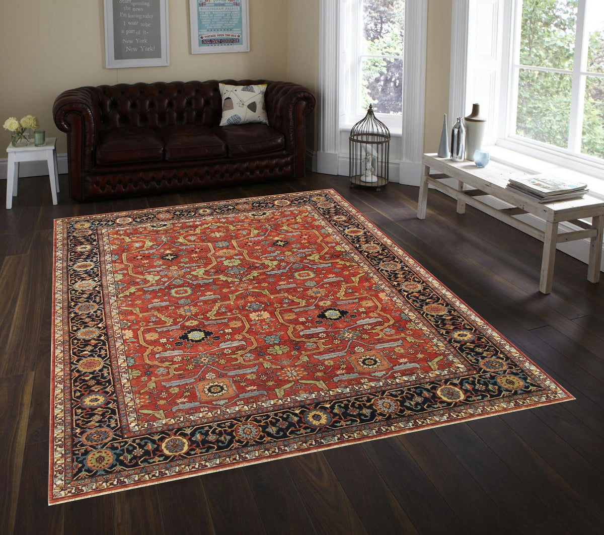 Canvello Ferehan Hand-Knotted Rust/Navy Wool Area Rug-10'2" X 14'1"