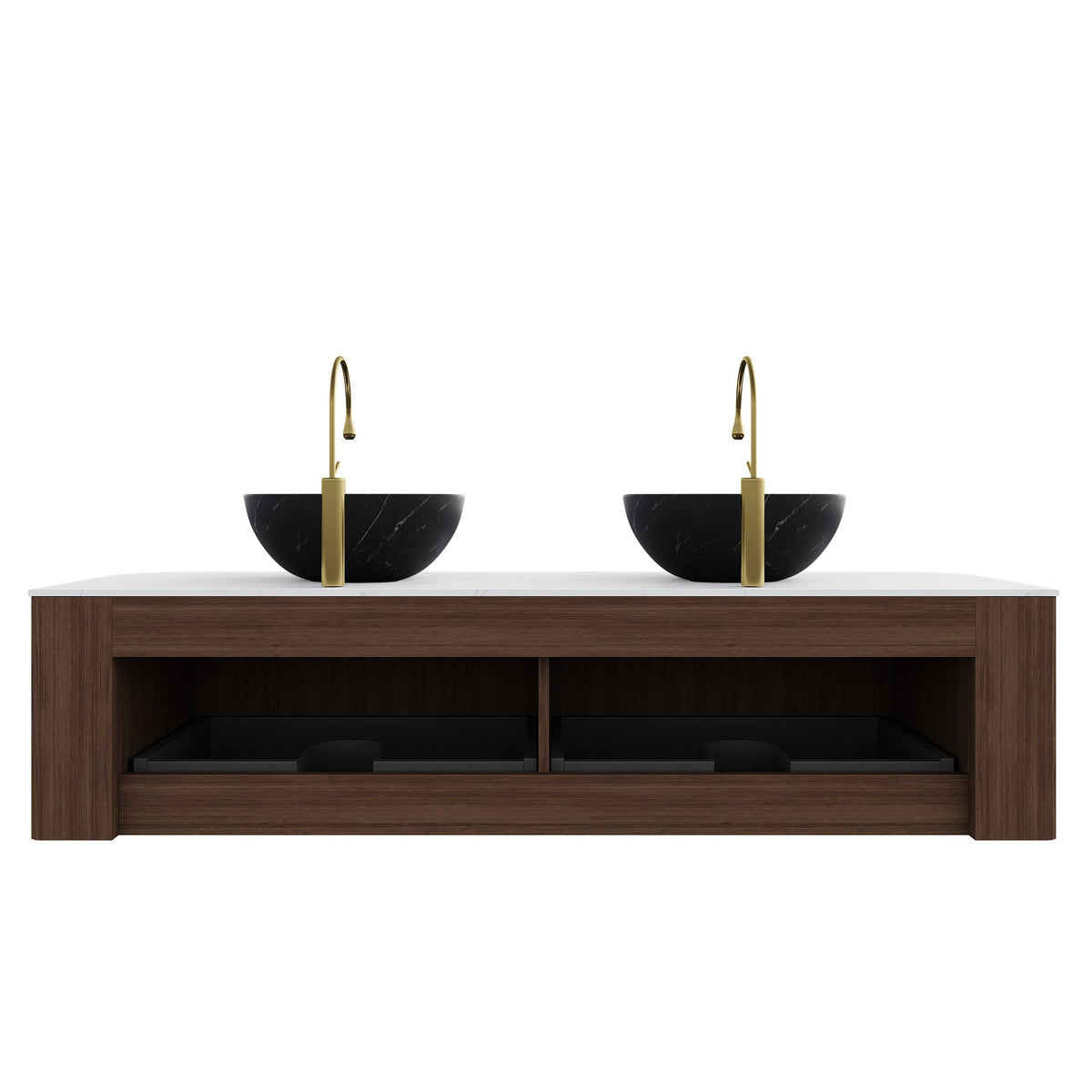 DINA 60" Bathroom Vanity & Sinks - Dark Walnut, Grey Veined Basins