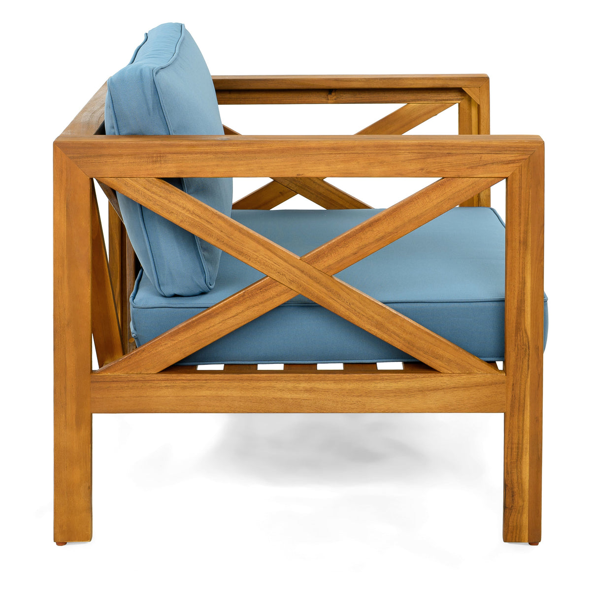Outdoor Acacia Wood Club Armchair with Blue Cushions (Set of 4)