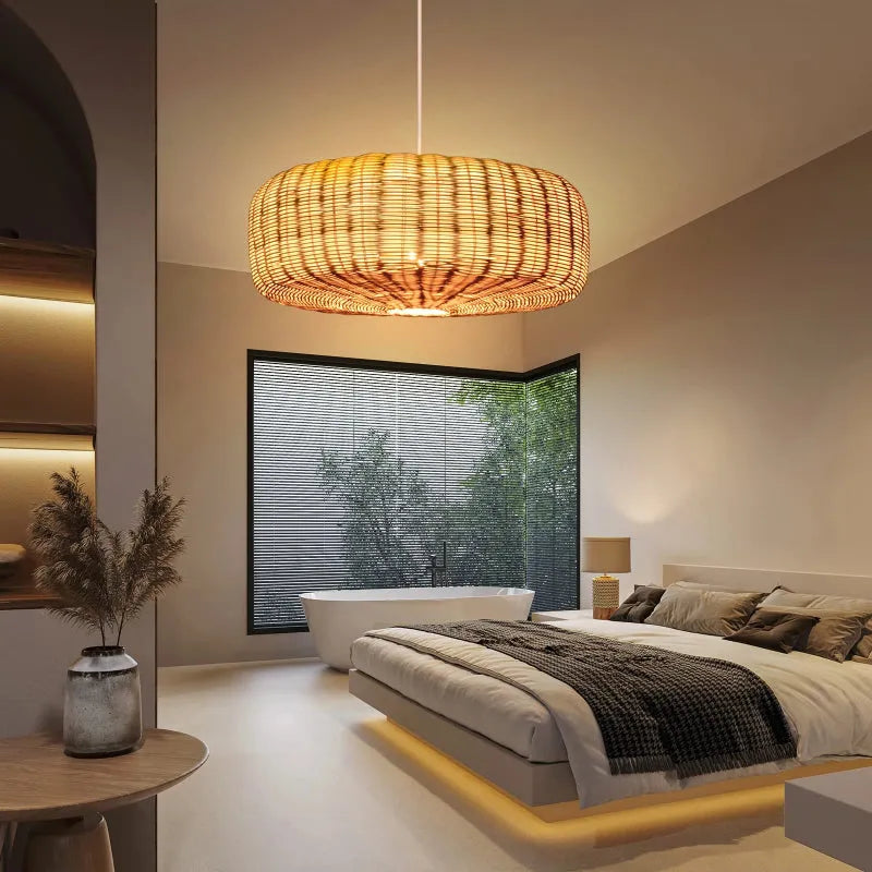 Rattan Pendant Lamp - Handmade Boho Ceiling Lighting Fixture