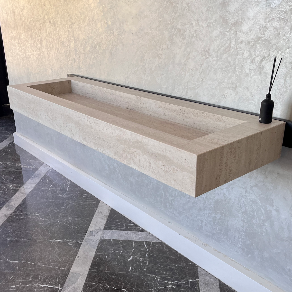 Engineered Porcelain Sink Infinity Travertino Chiaro Handcrafted