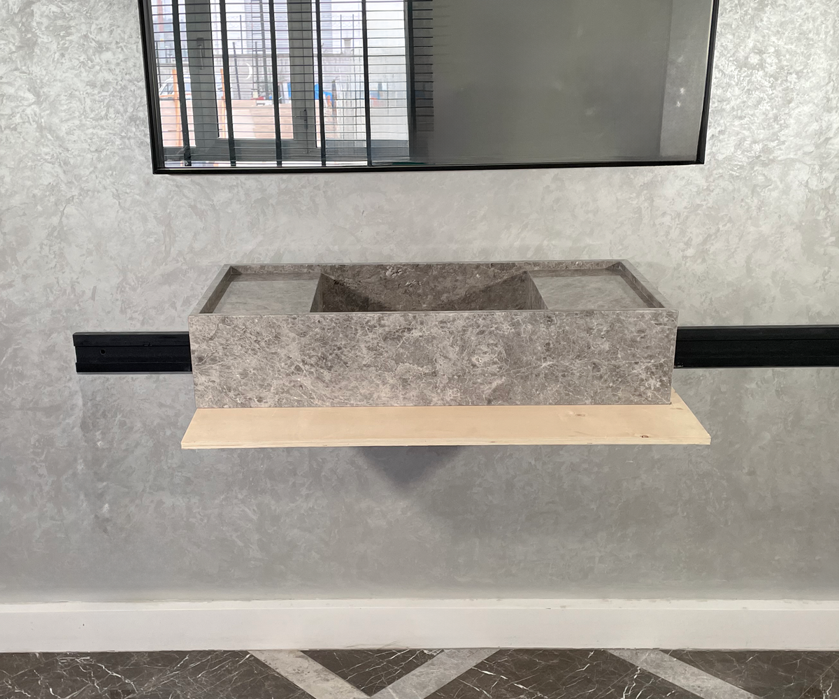 Tundra Grey Marble Bathroom Sink - Handcrafted Custom Artisan
