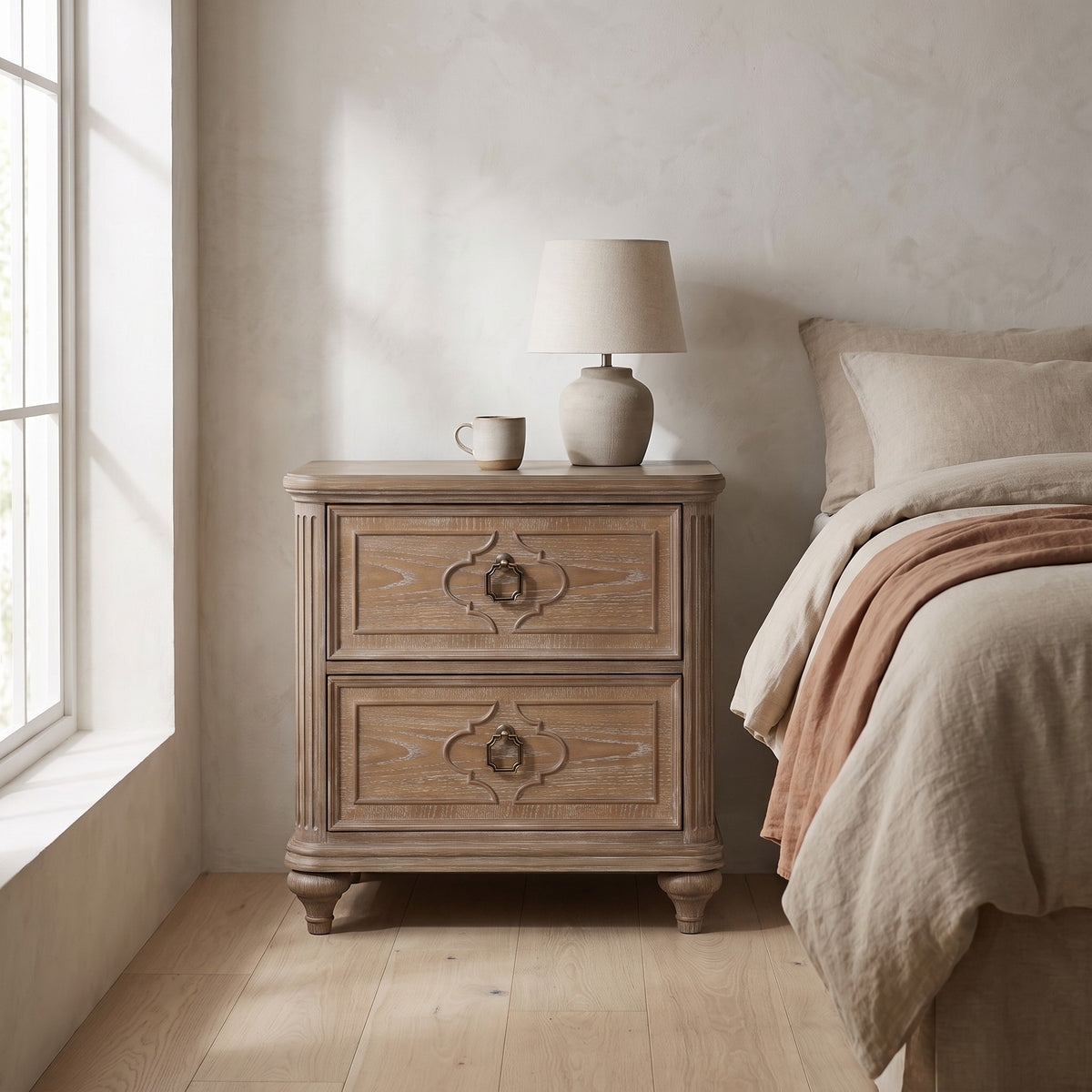 1 Piece Nightstand, Bedside Table With USB A And USB C Ports - Oak / Rustic