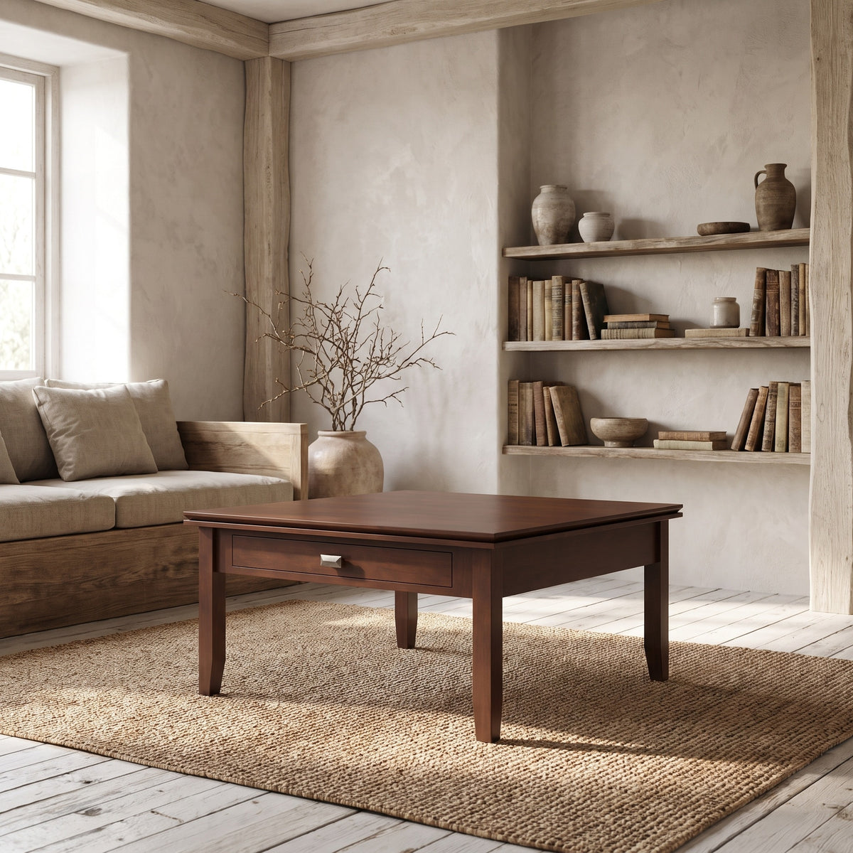 Artisan 36 Inch Wide Solid Wood Square Coffee Table in Russet