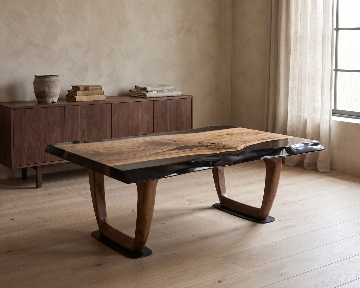 Epoxy Live Edge Coffee Table with Wooden U Leg