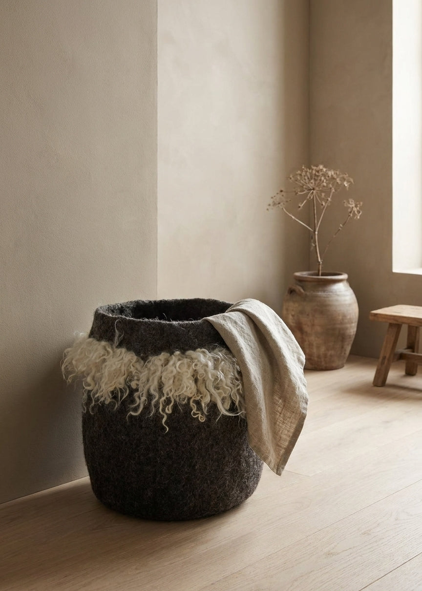 Grey Fringed Skirt Wool & Mohair Basket