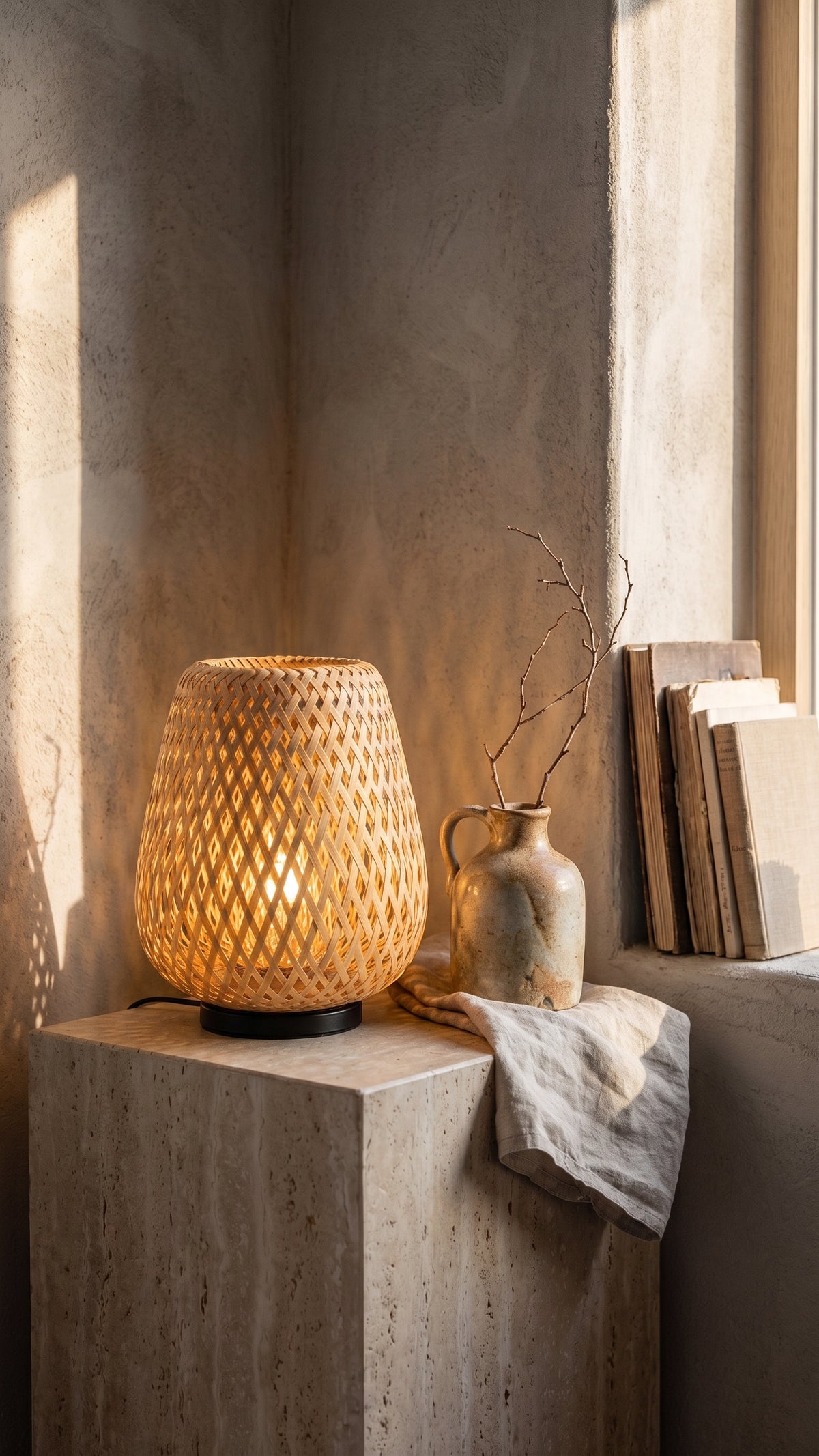 Hollow Woven Bamboo Table Lamp | Open-Weave Bamboo Bedside Light