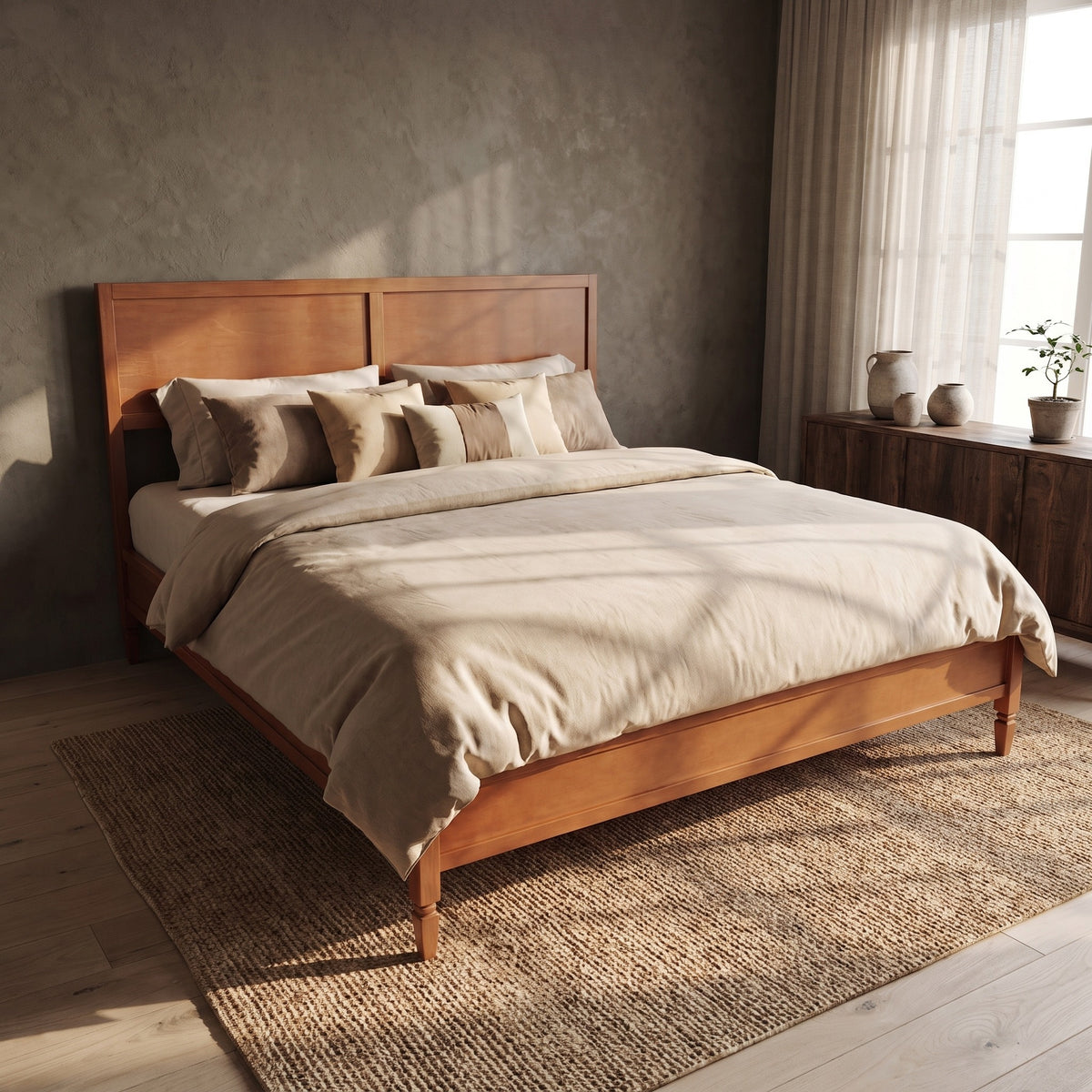 King Size Wood Platform Bed Frame with Classic Panel Headboard