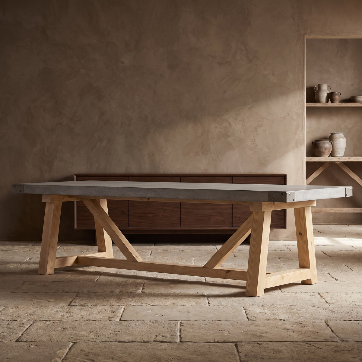 Lightweight Concrete Rectangular Dining Table - Yellow Pine Legs 71x35.5