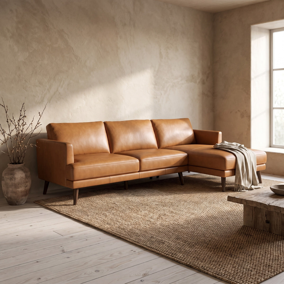 Lore L-Shaped Genuine Leather Sectional
