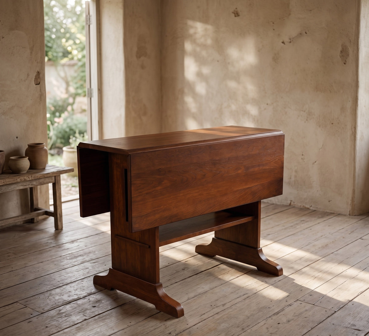Mission Solid Oak Drop Leaf Dining Table - Walnut (W1)