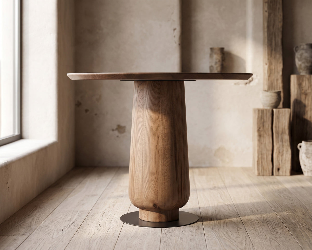 Modern Round Walnut Pedestal Dining Table