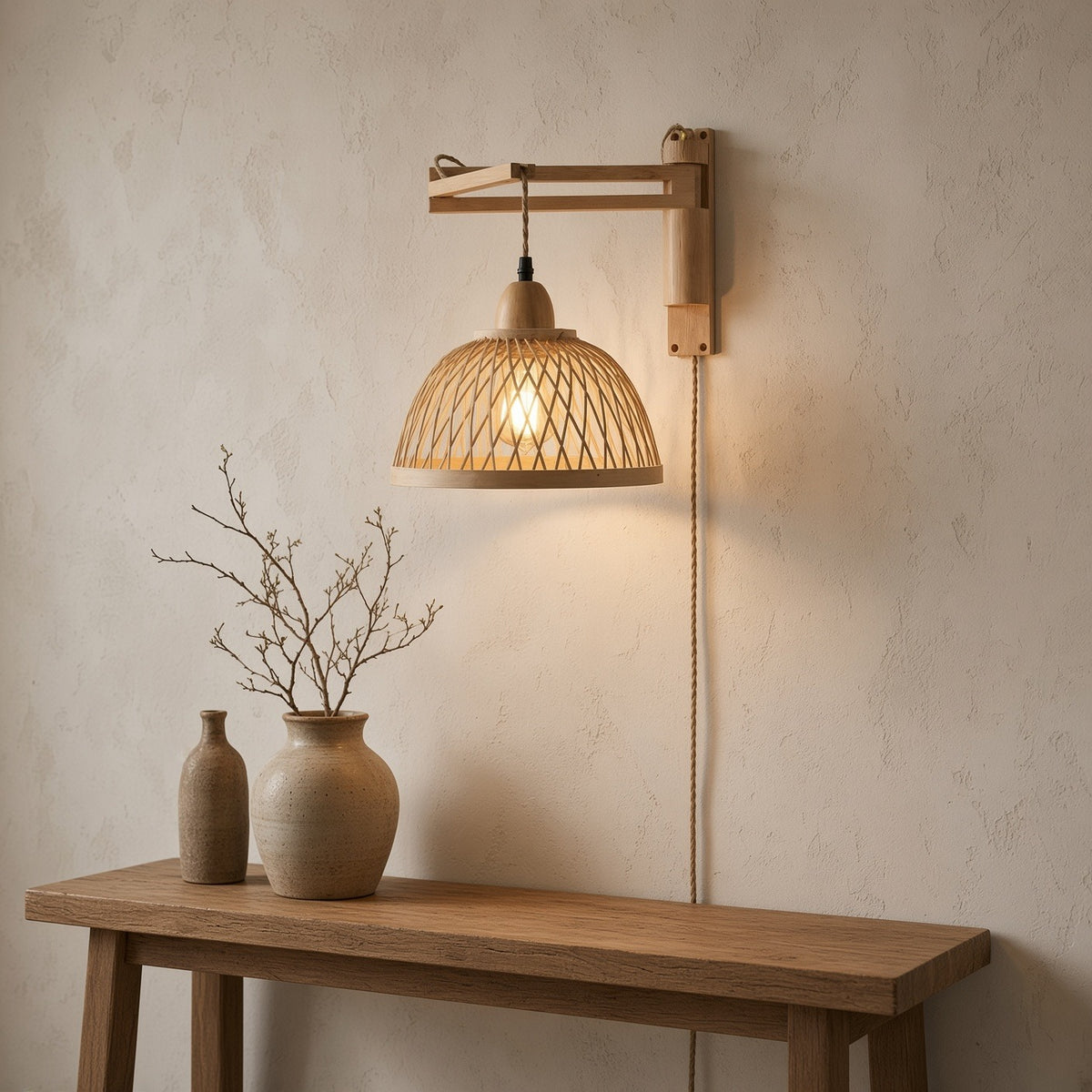 Modern Wood Articulated Desk Lamp | Vintage Brass Swing Arm Reading Light